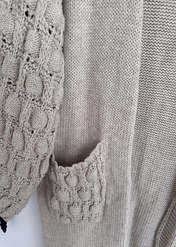 Bej Örgü Kadın Uzun Hırka - Görsel 3