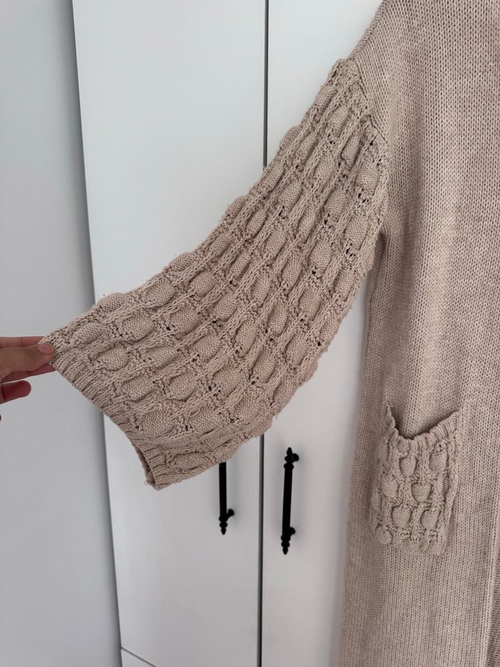 Bej Örgü Kadın Uzun Hırka - Görsel 2