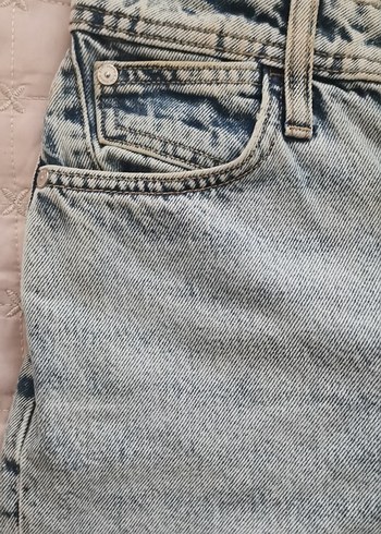 26- 30 beden Mavi Renkli Geniş Kesim Mini Denim Şort - Görsel 3