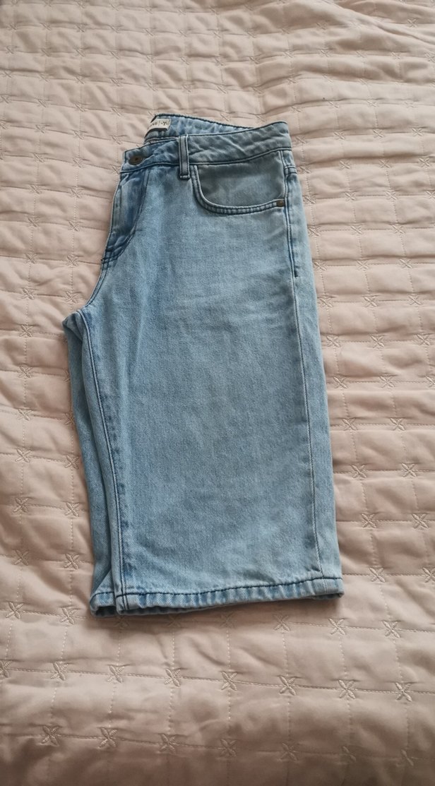 Kadın Mavi Pastel Renkli Denim Şort - Görsel 4
