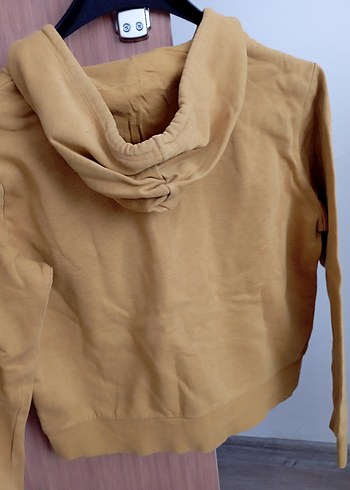 m Beden Sarı Kapüşonlu Fermuarlı Kadın Sweatshirt