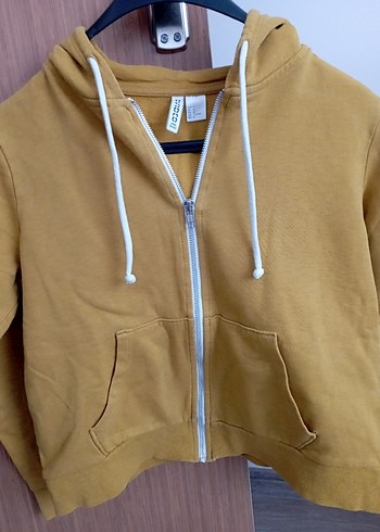 Sarı Kapüşonlu Fermuarlı Kadın Sweatshirt