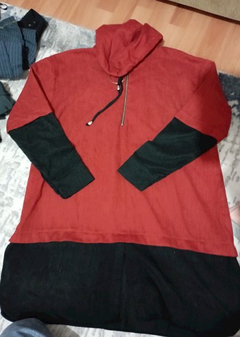 Kırmızı Siyah Fermuarlı Kadın Sweatshirt