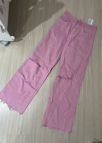 Pembe Midi Boy Rahat Kesim Kadın Jean