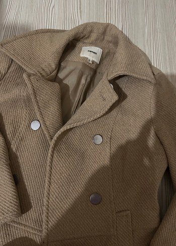 Erkek Bej Düğmeli Midi Yün Kaban - Görsel 2