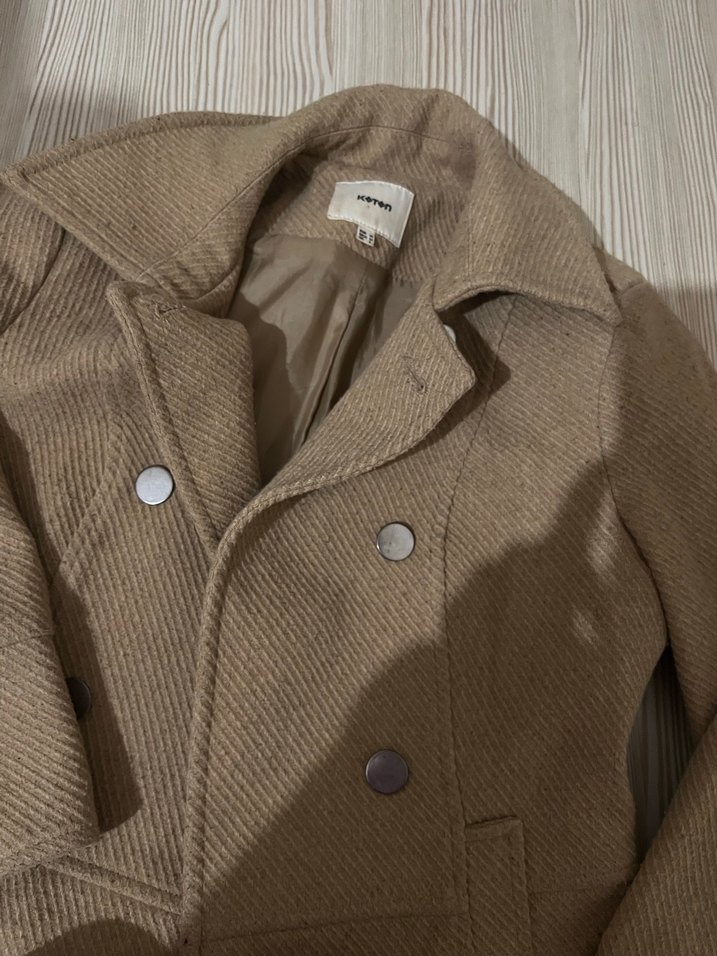 Erkek Bej Düğmeli Midi Yün Kaban - Görsel 2