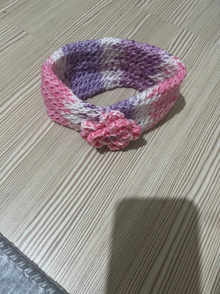 Pembe Batik Örgü Çiçekli Çocuk Saç Bandı - Görsel 2