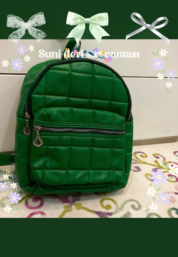 Yeşil Fermuarlı Kadın Sırt Çantası - Görsel 2