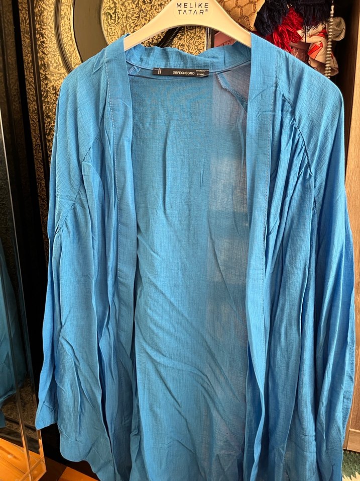 Parlak Mavi Uzun Kollu Bohem Kadın kimono - Görsel 2