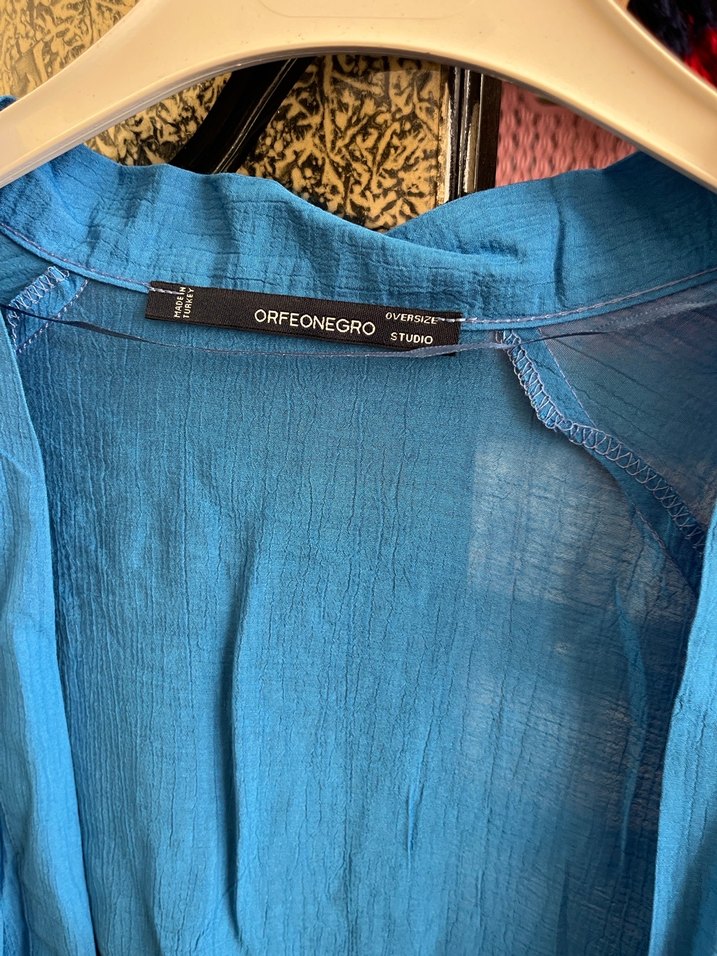 Parlak Mavi Uzun Kollu Bohem Kadın kimono - Görsel 3