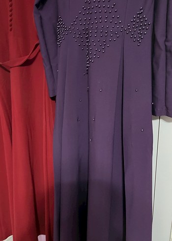Mor İşlemeli Uzun Kollu Kadın Elbise - Görsel 3