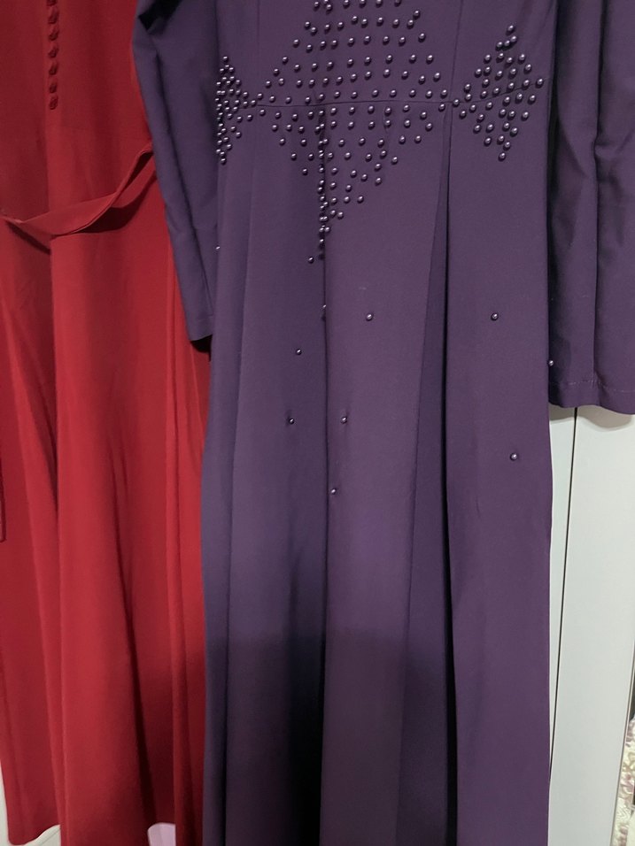 Mor İşlemeli Uzun Kollu Kadın Elbise - Görsel 3