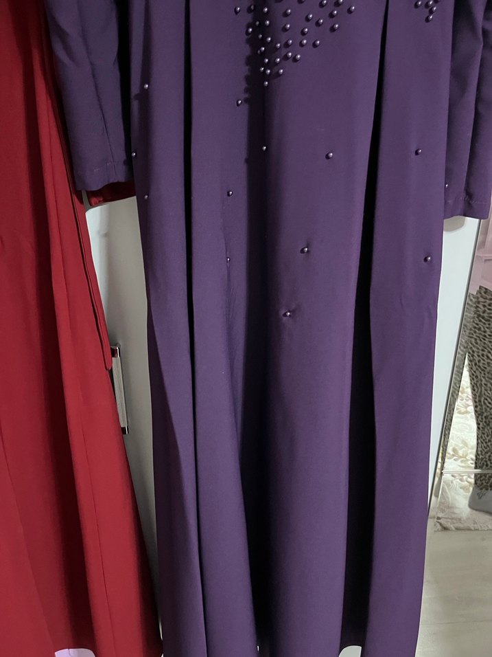 Mor İşlemeli Uzun Kollu Kadın Elbise - Görsel 2