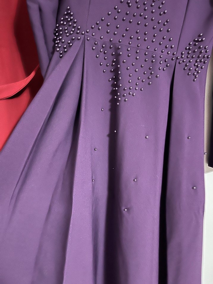 Mor İşlemeli Uzun Kollu Kadın Elbise - Görsel 4