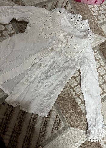 Nakışlı Beyaz Kız Keten Gömlek - Görsel 2