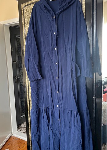 Düğmeli Mavi Keten Kadın Ceket - Görsel 2