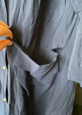 Düğmeli Mavi Keten Kadın Ceket - Görsel 3