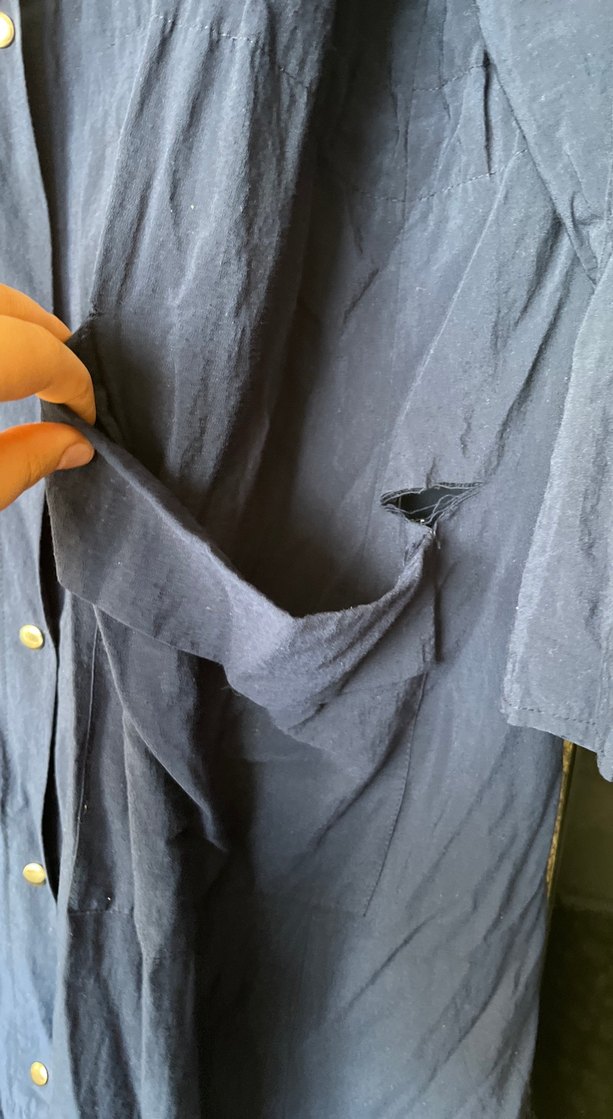 Düğmeli Mavi Keten Kadın Ceket - Görsel 3