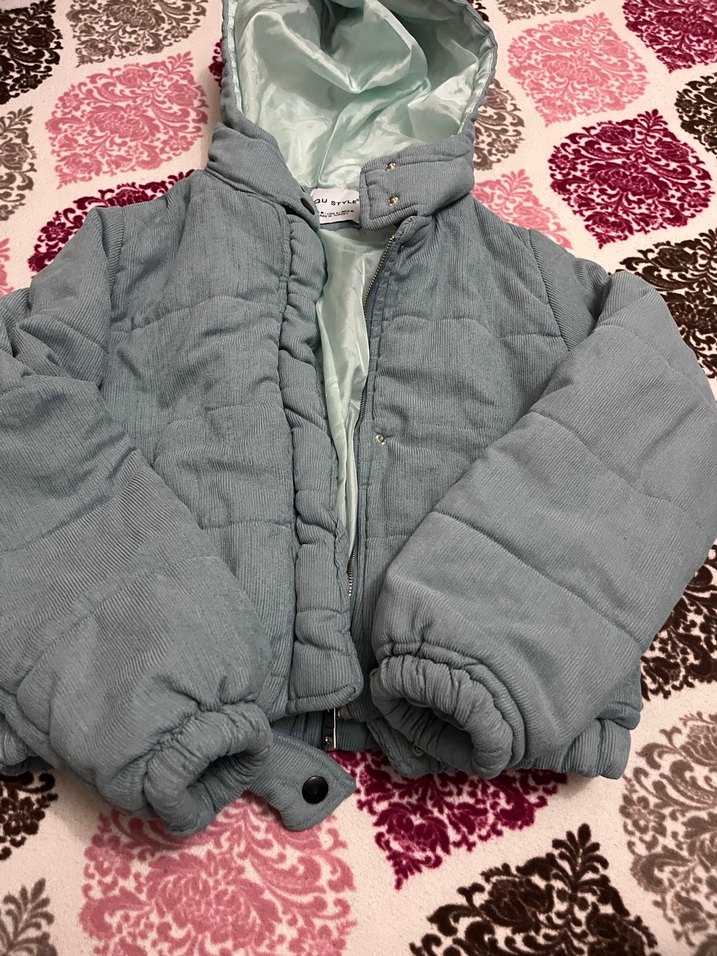 Bebe Mavisi Midi Kapüşonlu Kışlık Mont - Görsel 3