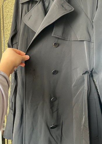 Siyah Düğmeli Uzun Kadın Trençkot - Görsel 3