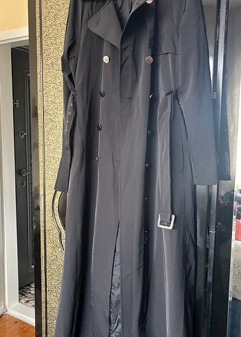 Siyah Düğmeli Uzun Kadın Trençkot - Görsel 2
