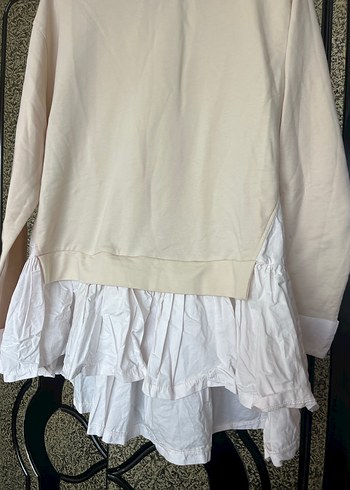 Kadın Beyaz Uzun Kollu Fırfırlı Sweatshirt - Görsel 2