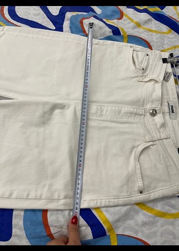 Beyaz Regular Fit Midi Kadın Kot Pantolon - Görsel 7