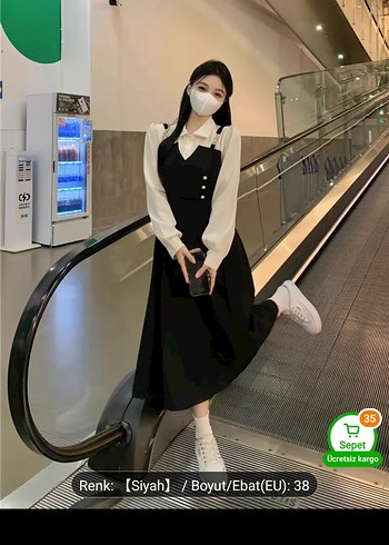 Siyah Straplez Uzun Kollu Uzun Elbise - Görsel 3