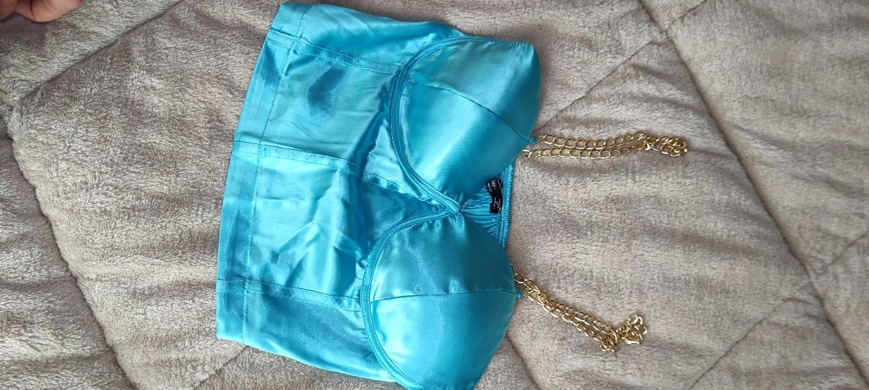 Mavi Parlak İşlemeli Mini Saten Büstiyer - Görsel 2