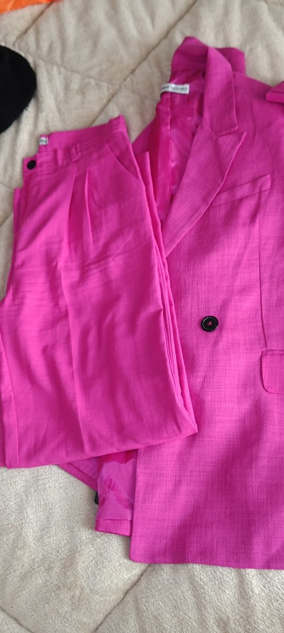 Pembe Keten Düğmeli Kadın Blazer - Görsel 3