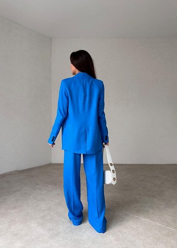 Mavi Kadın Midi Ceket ve Pantolon Takım - Görsel 3