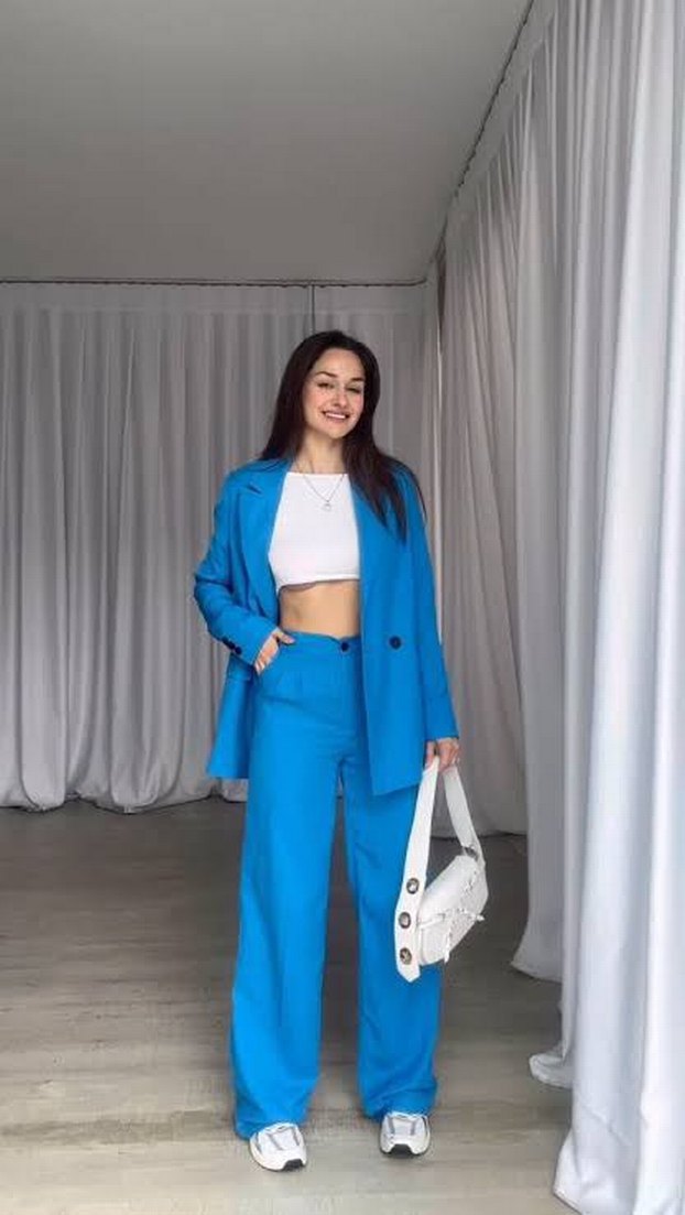 Mavi Kadın Midi Ceket ve Pantolon Takım - Görsel 2