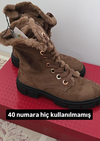 Kahverengi Kürklü Süet Kadın Bot 40 Numara