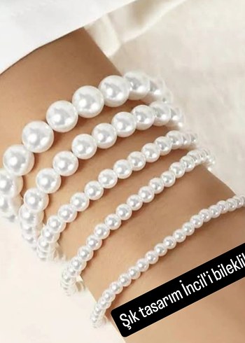 Krem Boncuklu İnci Bileklik 5li Seti
