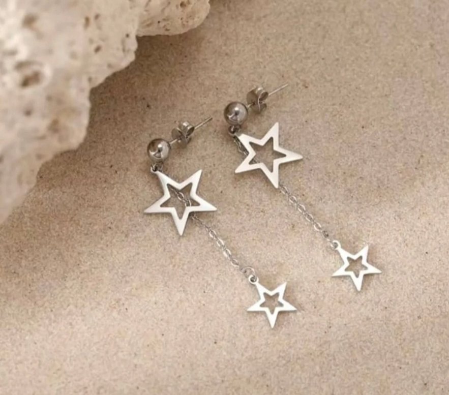 Zincir Detaylı Uzun Yıldız Küpeler - Görsel 2
