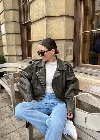 Bershka Zara haki deri ceket