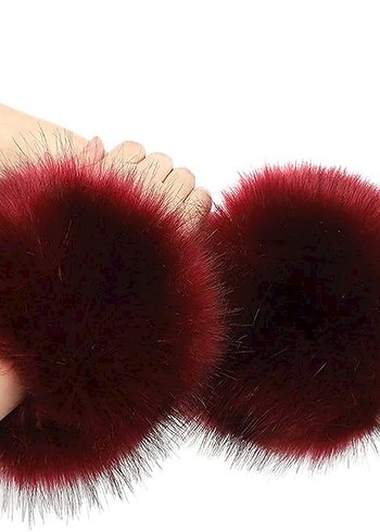Bordo suni Kürklü peluş manşet - Görsel 2