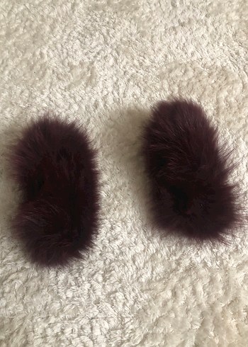 Bordo suni Kürklü peluş manşet - Görsel 3