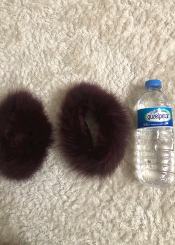 Bordo suni Kürklü peluş manşet - Görsel 8