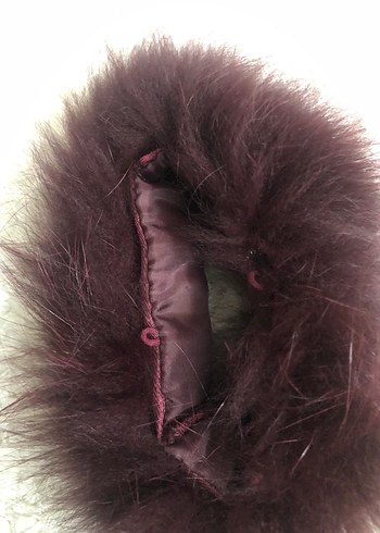 Bordo suni Kürklü peluş manşet - Görsel 7