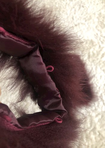 Bordo suni Kürklü peluş manşet - Görsel 5