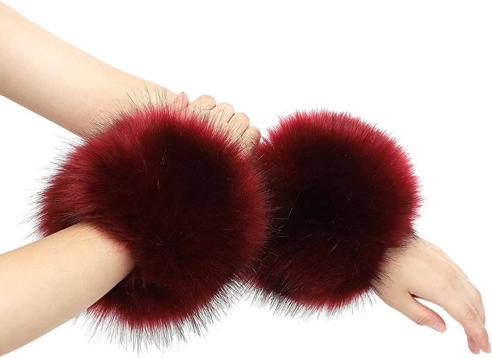 Bordo suni Kürklü peluş manşet - Görsel 2