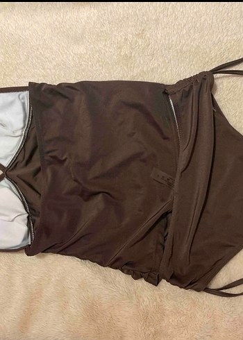 Parlak Kahverengi Strappy Bikini - Görsel 5