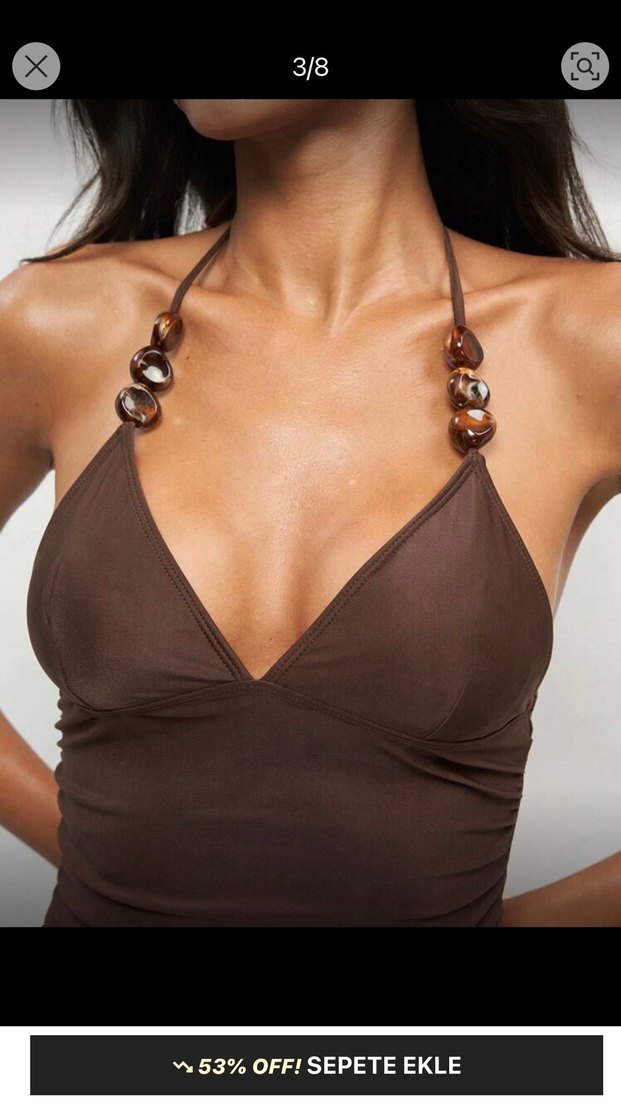 Parlak Kahverengi Strappy Bikini - Görsel 3