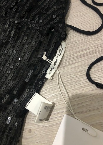 Pull & Bear Payetli Siyah V Yaka Mini Bustiyer - Görsel 6