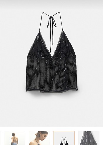 Pull & Bear Payetli Siyah V Yaka Mini Bustiyer - Görsel 5