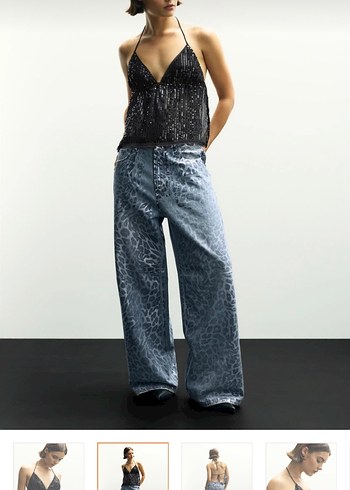 Pull & Bear Payetli Siyah V Yaka Mini Bustiyer - Görsel 2