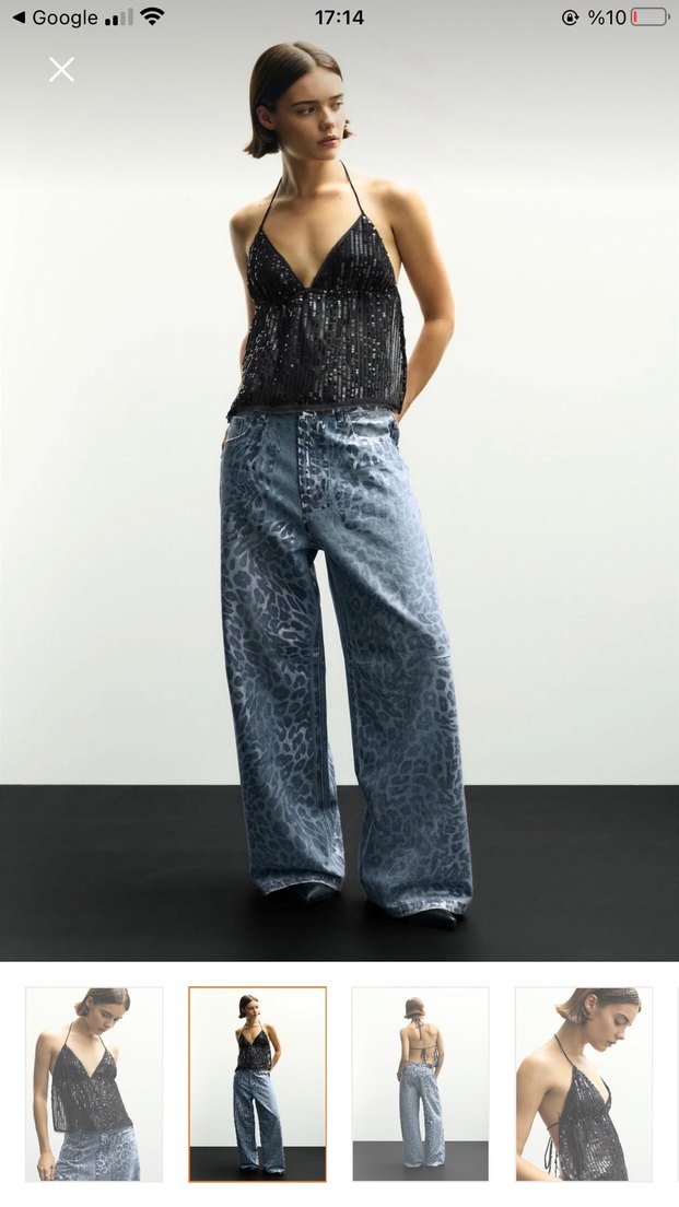 Pull & Bear Payetli Siyah V Yaka Mini Bustiyer - Görsel 2