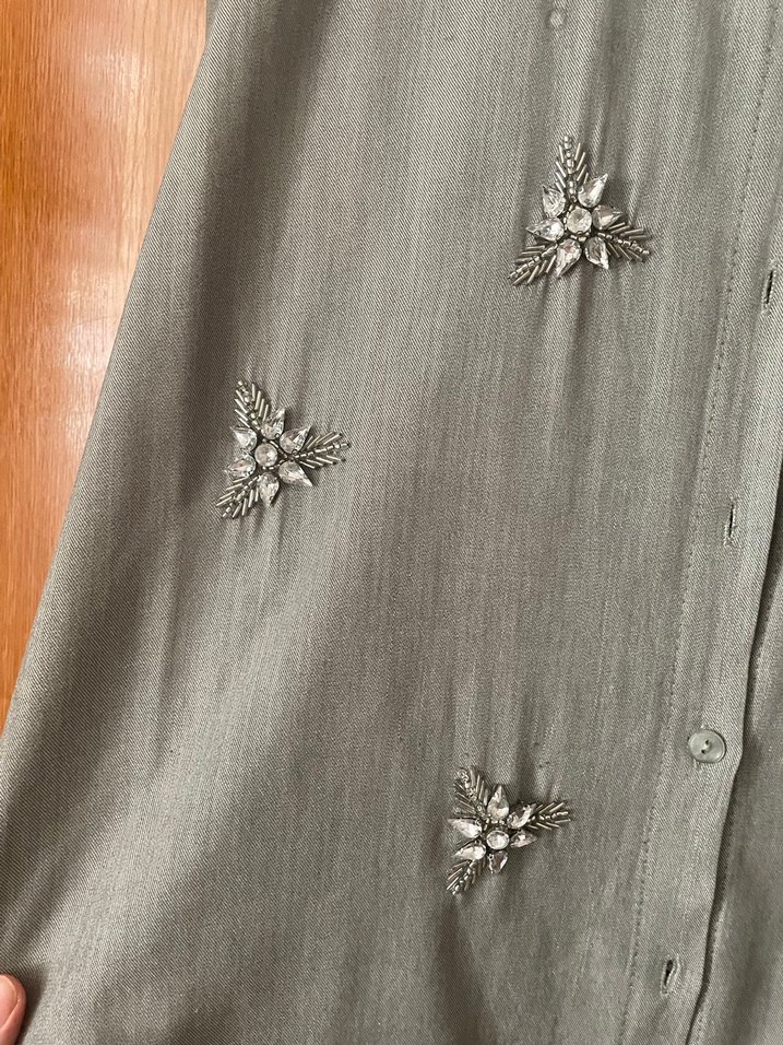 Yeşil taşlı Uzun Kollu Kadın Gömlek - Görsel 2