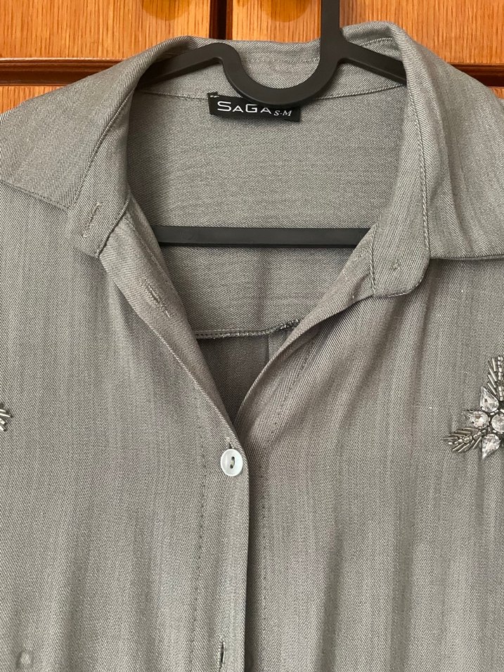 Yeşil taşlı Uzun Kollu Kadın Gömlek - Görsel 3